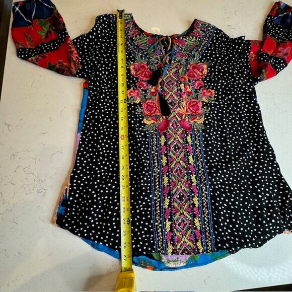 Caleoas Black Fiesta Floral Embroidered Bohemian Hippie Ruffle Blouse - Medium - Picture 10 of 16
